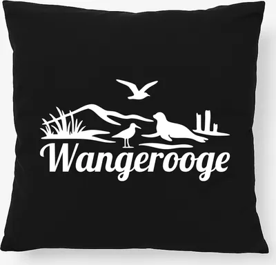 Produktbild von Huuraa Kissen Wangerooge Strandmotiv 40x40cm mit Füllung Black Baumwolle Dekokissen Geschenkidee
