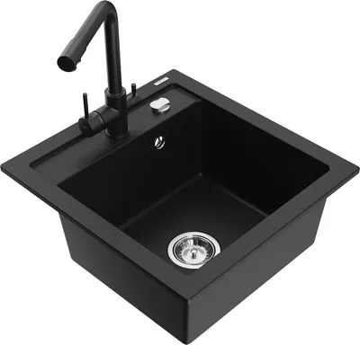 Produktbild von Mexen Vito 1-Becken-Granit-Spüle mit Mischbatterie Duero, Schwarz - 6503-77-671600-70