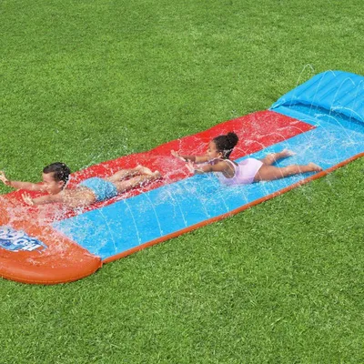 Produktbild von H2OGO Wasserrutsche Tsunami Splash Ramp, aufblasbare Garten-Wasserrutsche mit zwei Rutschbahnen