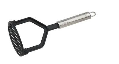Produktbild von Fackelmann Kartoffelstampfer 25 cm OVALGRIFF, Kartoffelpresse für beschichtete Pfannen und Töpfe, Küchenhelfer aus hochwertigem Edelstahl und Kunststoff (Farbe: Silber/Schwarz)