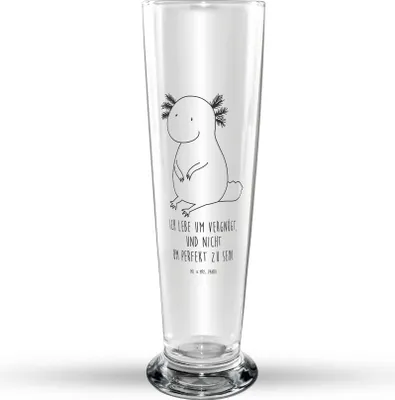 Produktbild von Mr. & Mrs. Panda Trinkglas Axolotl Niedlich - Transparent - Geschenk, Liebe, Glasbierglas, Lebensweisheit, Weisheit, Glasbecher, Bier Glas, Freundin, Zufrieden, Bierglas