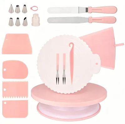 Drehbarer Kuchenständer 20-teilig, Backset in Rosa