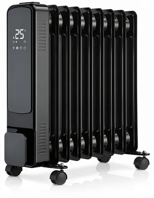 Immagine prodotto di Radiatore elettrico a olio Brandson da 2000 W con 9 elementi radianti, 2 livelli di riscaldamento, termostato regolabile da 5 a 35 °C, timer a 24 ore, telecomando, modalità ECO e antigelo, 4 ruote, colore nero