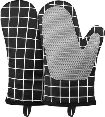 Produktbild von Ofenhandschuhe, Silikon-Baumwoll-Ofenhandschuhe, hitzebeständig und rutschfest, Handschuhe zum Kochen, Grillen – 1 Paar (Schwarz)