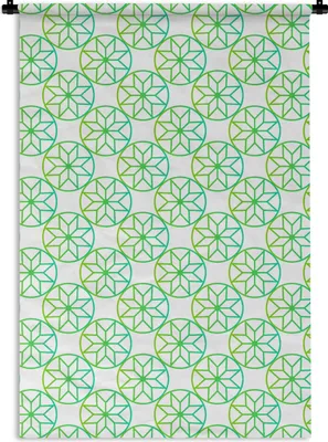 Produktbild von MuchoWow® Wandteppich Wandbehang Grün - Sterne - Kreis 90x135 cm Tapisserie Dekoration Wandtuch - Baumwolle - Wandskulptur