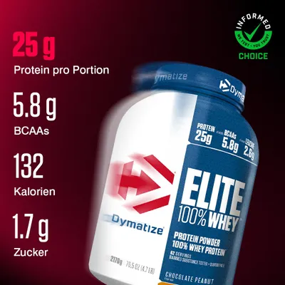 Produktbild von DYMATIZE Whey Protein Pulver Shake Hydrolysat Elite 100% Isolat Chocolate Peanut 2170 g