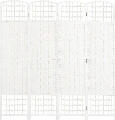 Produktbild von HOMCOM Paravent-Raumteiler, 160 x 170 cm, faltbarer Raumteiler aus Papierseil und Holzrahmen, Dekoration für Schlafzimmer, Wohnzimmer, Weiß