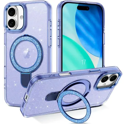 Image de Coque pour iPhone 17, Protection Hybride avec Cercle Magnétique Scintillant - Bleu