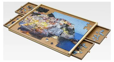 Produktbild von Puzzletisch 1000 Teile mit 4 Schubladen, tragbarer Puzzle Tisch aus Holz, ca. 76 x 57 x 4,5 cm
