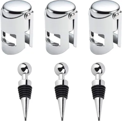 Produktbild von Flaschenstopper-Set - Korkenzieher - Sektflaschenstopper - rostfreie Weinstopper - Weinsammlung - Champagner - Bierstopper