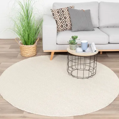 Produktbild von Wollteppich Rund - Feline Weiß - Ø 100 cm - Klassik, Ländlich, Modern, Skandinavisch - Wohnzimmer, Esszimmer, Schlafzimmer - NATURL.