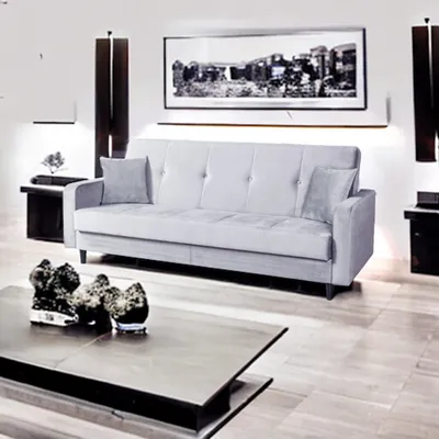 Produktbild von Sofa Luna Schlafsofa im skandinavisches Stil, Couch mit Schlaffunktion und Bettkasten, Polstersofa für Wohnzimmer 213 cm Farbe: Paris 159 - hellgrau