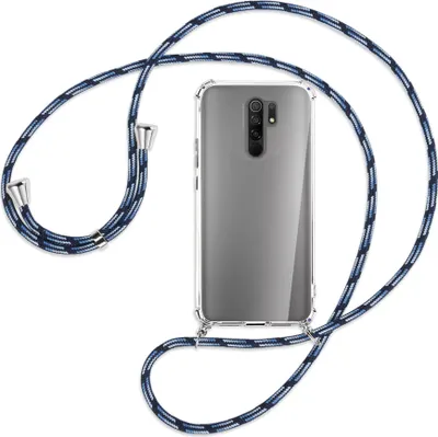 Produktbild von Handykette Backcover-Schutzhülle mit Band (Metall silberfarben) für Xiaomi Redmi 9 - Blautöne