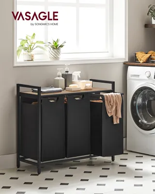 Produktbild von Koš na prádlo VASAGLE, 3 přihrádky, s policí, výsuvný, vyjímatelný, 3 x 38 l, černý