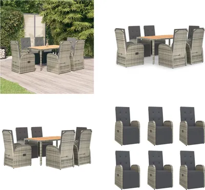 Produktbild von vidaXL 7 tlg. Garten Essgruppe mit Kissen Grau Poly Rattan - Garten Essgruppe - Garten Essgruppen - Essgruppe - Essgruppe Terrasse