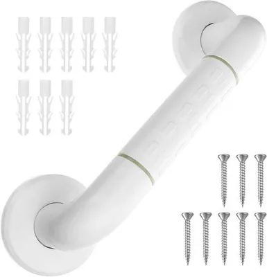 Obrázek produktu pro Koupelnová madla s bezpečnostní funkcí – 30 cm – s reflexními prvky – madla do sprchy s protiskluzovou technologií – madla do koupelny pro seniory – madla k toaletě pro děti a osoby se zdravotním postižením – bílá barva – s dětskou pojistkou.