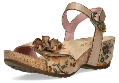 Produktbild von Laura Vita Damen Sandalette mit Blumenmuster und Keilabsatz Daphneo 07, Größe:37 EU, Farbe:Beige