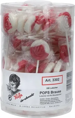 Produktbild von Küfa Pops Brause flache Erdbeer Lutscher mit Brause 100 Stück 1800g