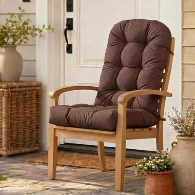 Produktbild von (Dunkelbraun)  Hochlehner-Stuhlkissen für Innen- und Außenbereich, Wasserdichtes Dickes Gartenstuhlpolster mit Elastischen Befestigungsbändern, 110 x 50 x 10 cm