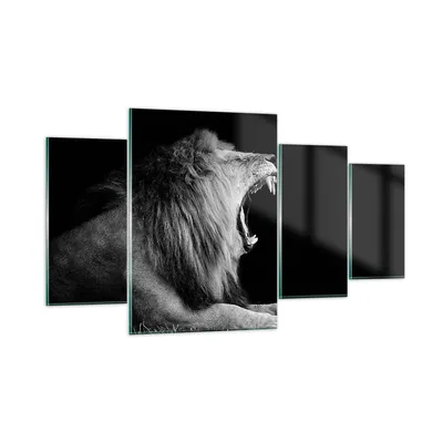 Produktbild von Bilder auf glas - 4 Teile - Löwe Gähnen Schwarz und Weiß - 160x90cm - Glasbilder - Wandbilder - Bilder - Wanddekoration aus Glas - Glas Bilder - Wandbild auf Glas - GDL160x90-4252