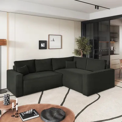 Produktbild von Masseno Ecksofa ERONIS R-S mit Schlaffunktion L-Form, Sofa mit Bettkasten, Wohnzimmersofa, Couch, Soffa, Bettsofa, Couchgarnitur- Schwarz, MONOLITH 95