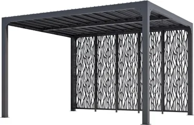 Image de Pergola Bioclimatique Aluminium Gris Anthracite avec 5 Panneaux Moucharabieh – 10,80 m² – Lames Orientables Manuelles