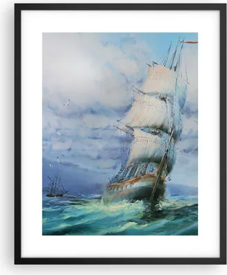 Produktbild von Gerahmtes Poster - Schwarzer Rahmen - Meer Segelschiff - 40x50 cm - Wand Bild - Wanddeko - Wandbilder - Kunstposter - Wandposter - Bilderrahmen - Bilder - Kunstdruck - Wandbild - P2BPA40x50-3782