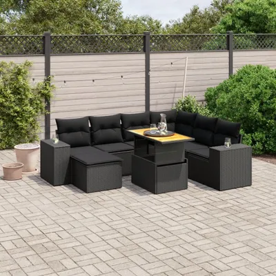 Produktbild von The Living Store 8-tlg. Garten-Sofagarnitur mit Kissen Schwarz Poly Rattan