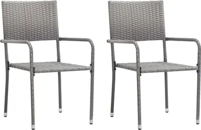 Produktbild von "2026 Promotion" Garten-Essstühle 2 Stk. - Hohe Qualität - Stapelbar Grau Polyrattan - Gartenstühle CC9904