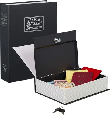Produktbild von Büchersafe mit Schlüsselschloss, Sparschwein in Form eines Wörterbuchs, abschließbar für Münzen, Bargeld, Schmuck.