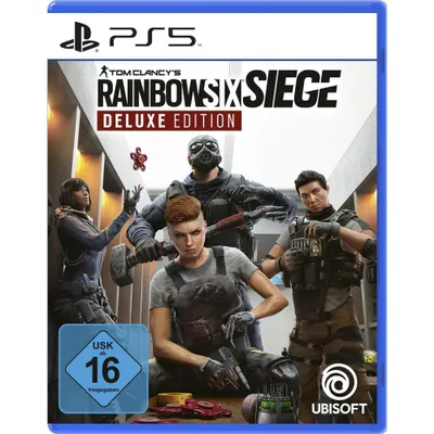 The image shows the front cover of a PlayStation 5 game case for Rainbow Six Siege Deluxe Edition.