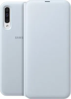 A white Samsung phone case is shown from the back and front.