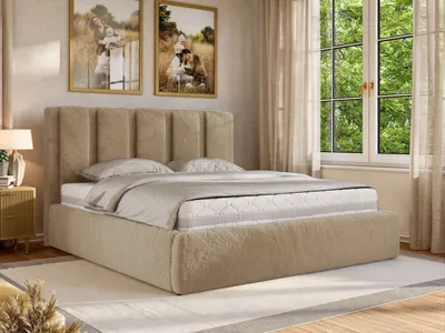 Produktbild von MKS MEBLE Polsterbett SAVINO CLASSIC mit Bettkasten & Stauraum, Doppelbett 140 x 200 cm, Gasdruckfedern, Inkl. Lattenrost, Modernes Ehebett, Foam Matratze - MIRO LUX - Beige Plüsch
