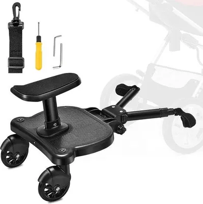 Obrázek produktu pro Kočárek se sedátkem – univerzální dětská deska – stabilní dvoukolová konstrukce – otočný o 360° – černý – pro děti ve věku 2–6 let