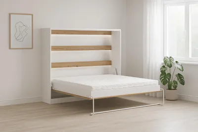 Produktbild von Kaiser Möbel Schrankbett Perfekt 140x200 ein horizontales , das Design und Funktionalität vereint mit Matratze Eiche + Weiß