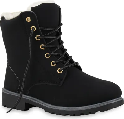 Produktbild von Mytrendshoe Warm Gefütterte Worker Boots Damen Outdoor Stiefeletten Robust 814346, Farbe: Schwarz, Größe: 36
