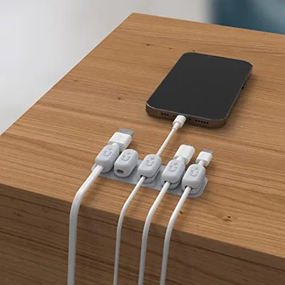 5er-Pack Magnetische Kabelclips mit Klebestreifen - Desktop Kabelorganizer und USB Ladeanschluss