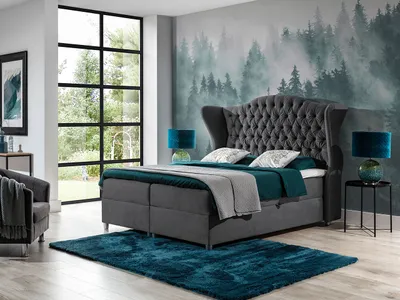 Obrázek produktu pro Kontinentální manželská postel 180x200 NEIVA - šedá + topper