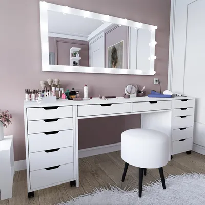 Image de Lagunare - Coiffeuse, 200x55x77h cm Blanc, Miroir Inclus