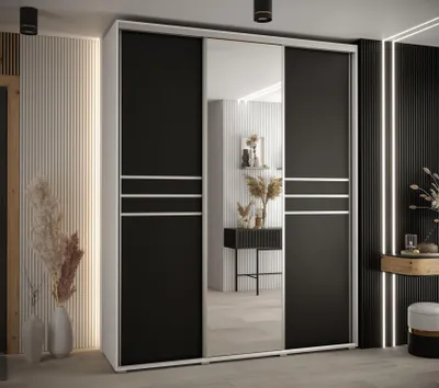 Produktbild von Kleiderschrank YVONA 11 - 200/60 cm, weiß/schwarz/silber