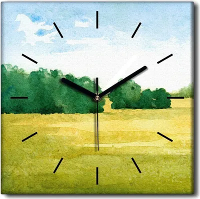 Produktbild von Coloray Uhr auf Leinwand 30x30 cm Wand Uhr Dekoration Wohnzimmer Segeltuch schwarze Hände -Aquarelle Sommerlandschaft.