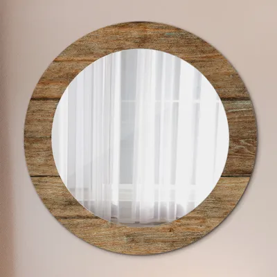 Produktbild von Modern Spiegel - Wandspiegel Design Wandmontage – Badspiegel mit Aufdruck - Rundspiegel - Alt Holz - Rund: Ø60 cm