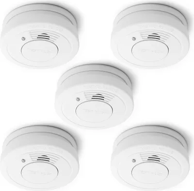 Image de Wiltec 5x kit détecteur de fumée avec pile fixe 3 V, 10 ans sans entretien, détecteur d'incendie avec fonction HUSH, détecteur d'incendie fiable 85 dB, protection efficace contre l'incendie