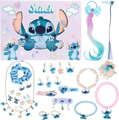 Immagine prodotto di Calendario dell'Avvento Disney Stitch 2025 per bambine - Accessori per capelli e gioielli per il conto alla rovescia del Natale - Fermagli per capelli