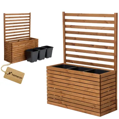 Immagine prodotto di Fioriera con traliccio Traliccio con fioriera Letto rialzato in legno con inserto per piante 3x18L (orizzontale-marrone, 98x36x55 H132)