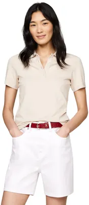 Produktbild von Tommy Hilfiger Damen Poloshirt Kurzarm Slim Fit, Beige (Classic Beige), XXS