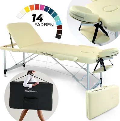 Produktbild von Mobile Massageliege - Alufüße mit 3 Zonen-Klappbar, Massagetisch, Massagebett-höhenverstellbar inkl. Kopfstütze, Tasche Farbe: Creme