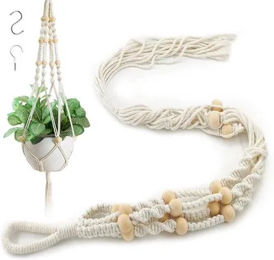 Image de Supports suspendus pour plantes en macramé pour vases, couleur beige