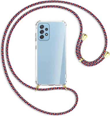Produktbild von Handykette Backcover-Schutzhülle mit Band (Metall goldfarben) für Samsung Galaxy A52 4G / 5G, A52s 5G - silber/blau/rot