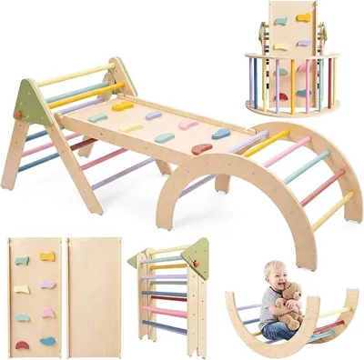 Imagen del producto de Silecomplaza, juego de escalada interior Montessori, estructura de madera 7 en 1